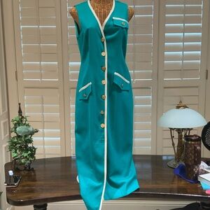 Chic Sleeveless Teal Dress with White Accents